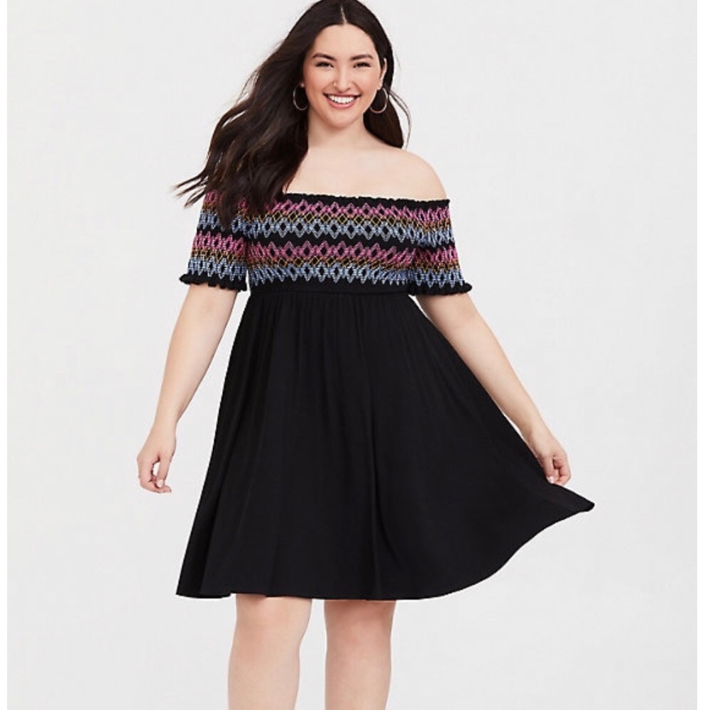 NWT Torrid  EMBROIDERED JERSEY OFF SHOULDER DRESS